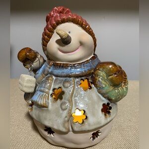 Kirkland’s Ceramic Snowman Tealight Holder in Box